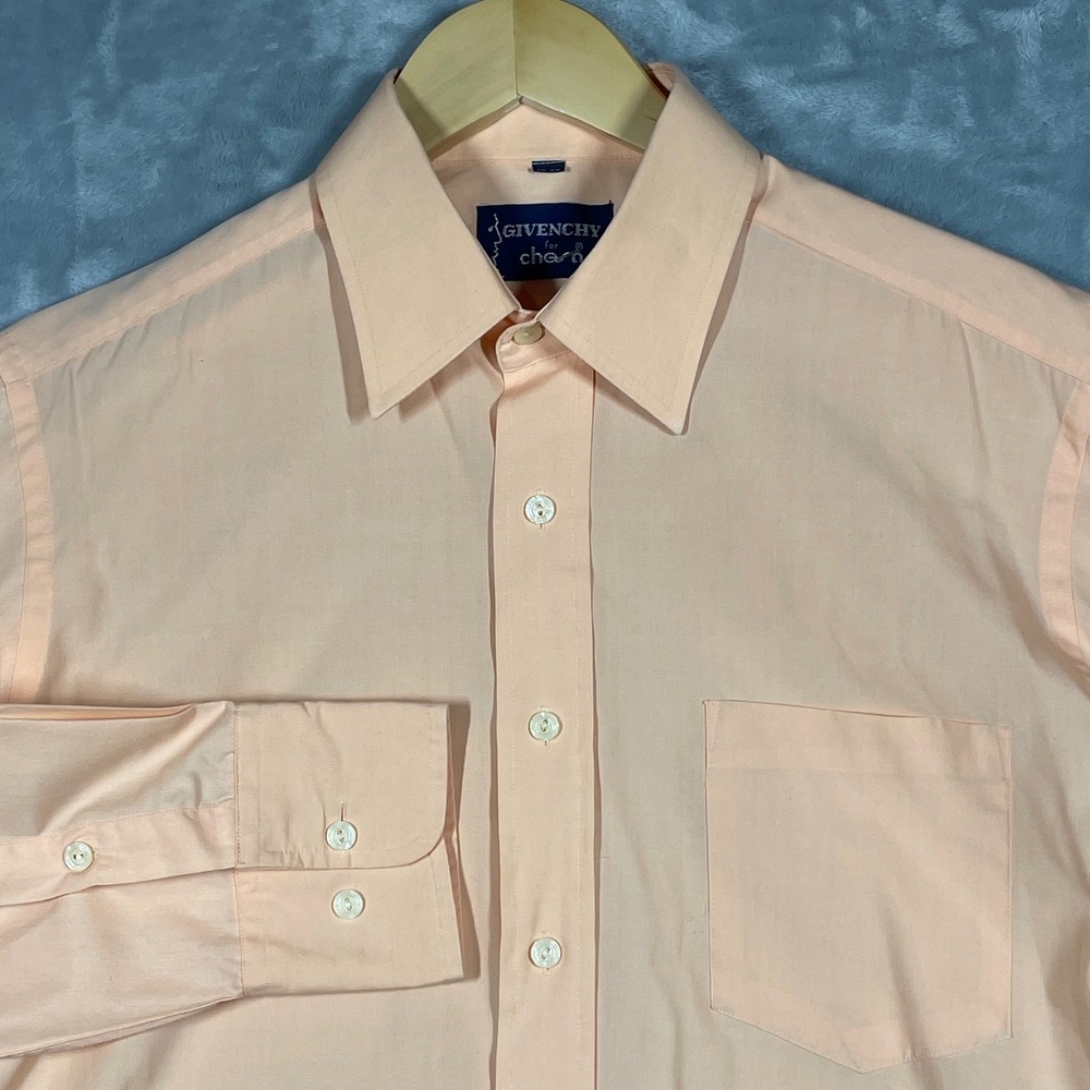 Vintage Givenchy for Chesa Mens Peach Button Down Dress Shirt 16-34 Long Sleeve